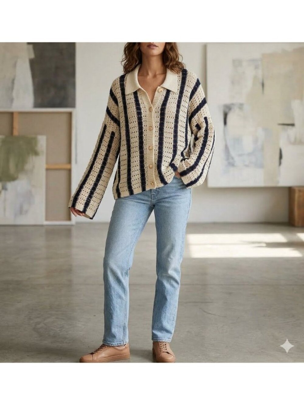 NWT Nautical Sweater Cleo Bohemian Slouchy Cardigan Crochet Knit Women Sz XL
